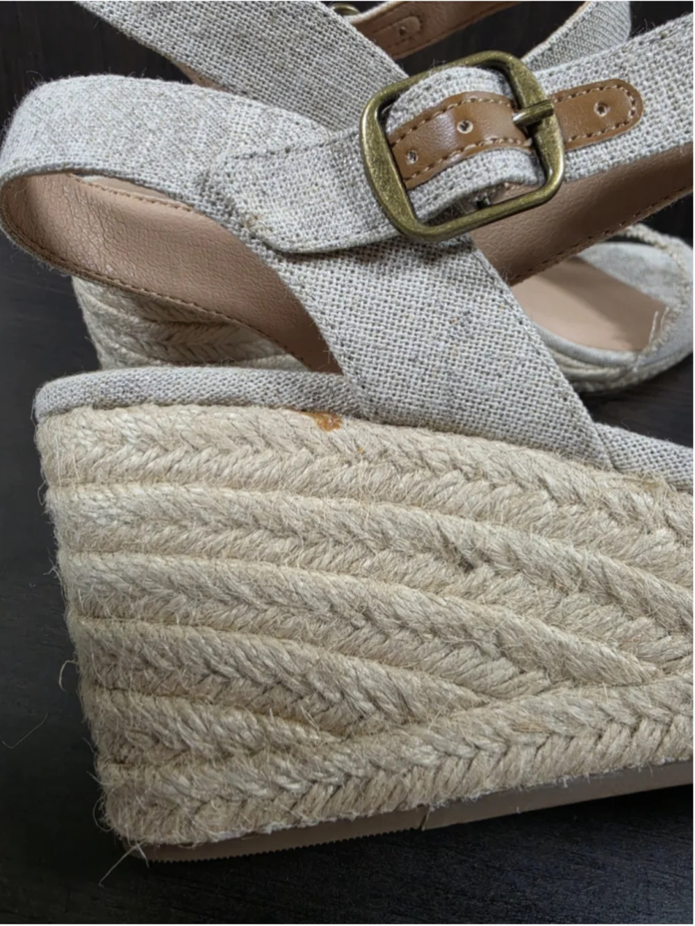 Lucky Brand Gold Beige Linen Wedge Espadrille Platform Sandals 10 M